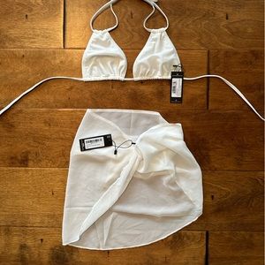 PLT 3pc white bikini and sarong set